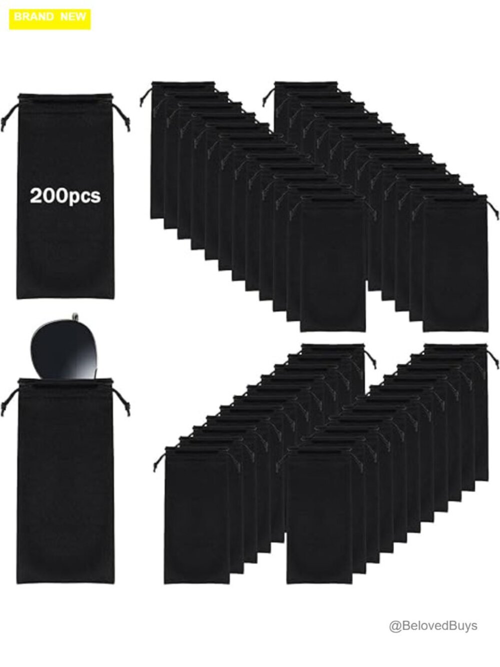 Microfiber Drawstring Eyeglass Cases Pouch 200-Pack Soft Sunglasses Storage